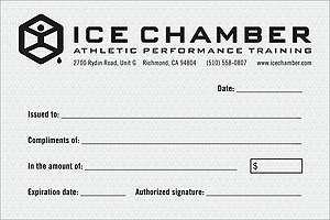 Gift Certificate (back): Ice Chamber Athletic Performance Training